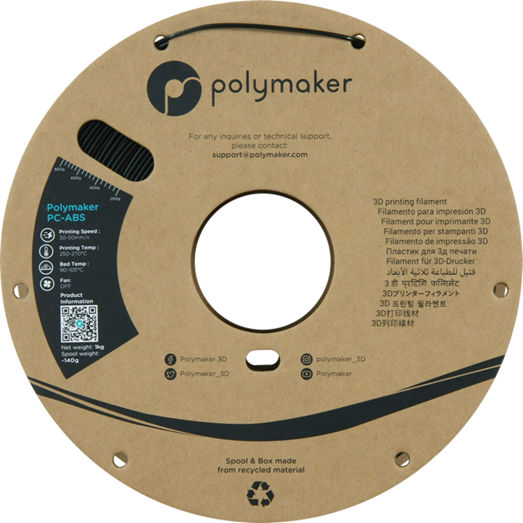 Polymaker  PC-ABS Black, 1,75 mm (1.000 g)    PC-ABS Filament mit hervorragender Zähigkeit und Wärmebeständigkeit in Schwarz