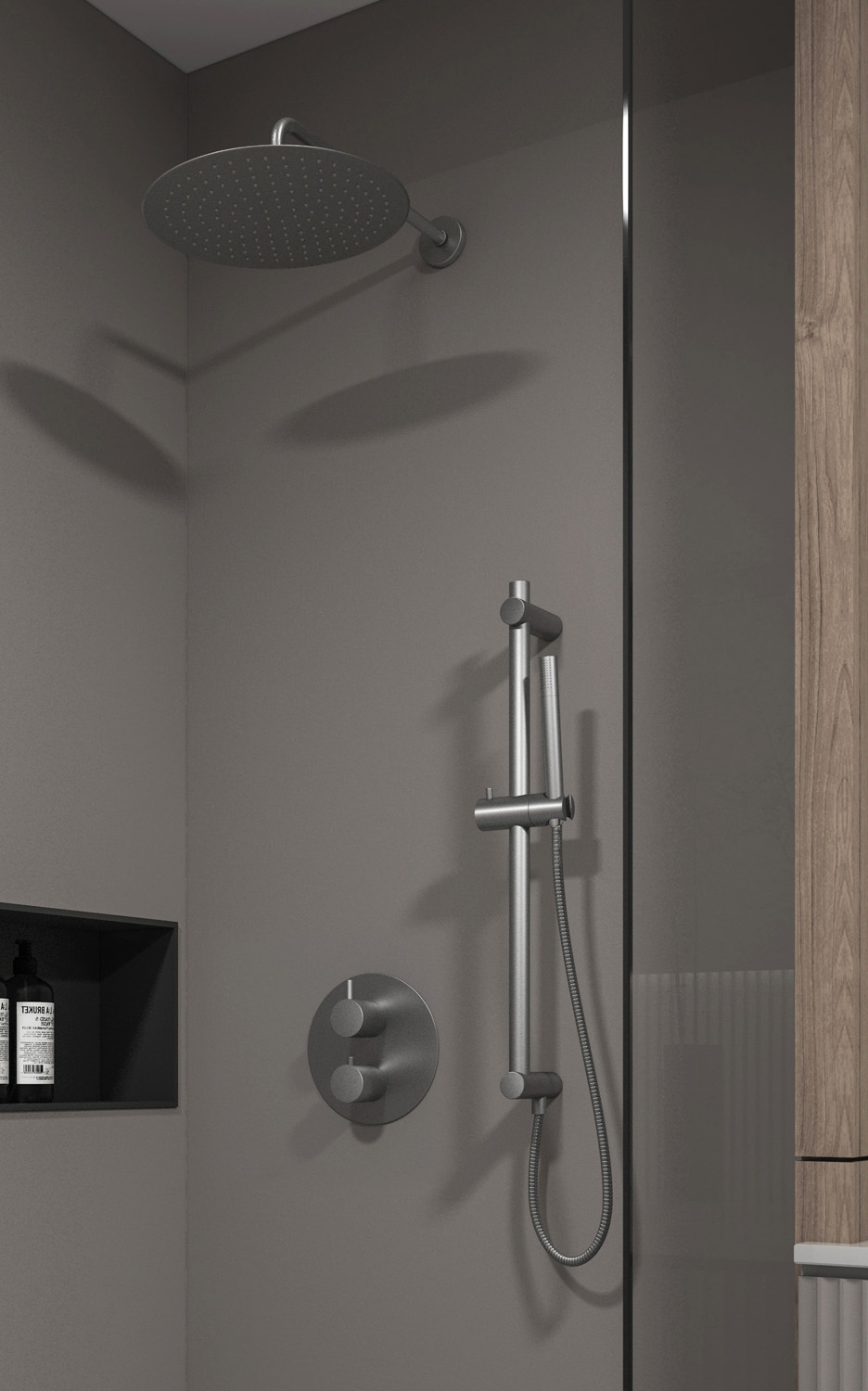Saniclear Iron inbouw regendouche rond met 30cm hoofddouche, muurarm en glijstang verouderd ijzer - gunmetal