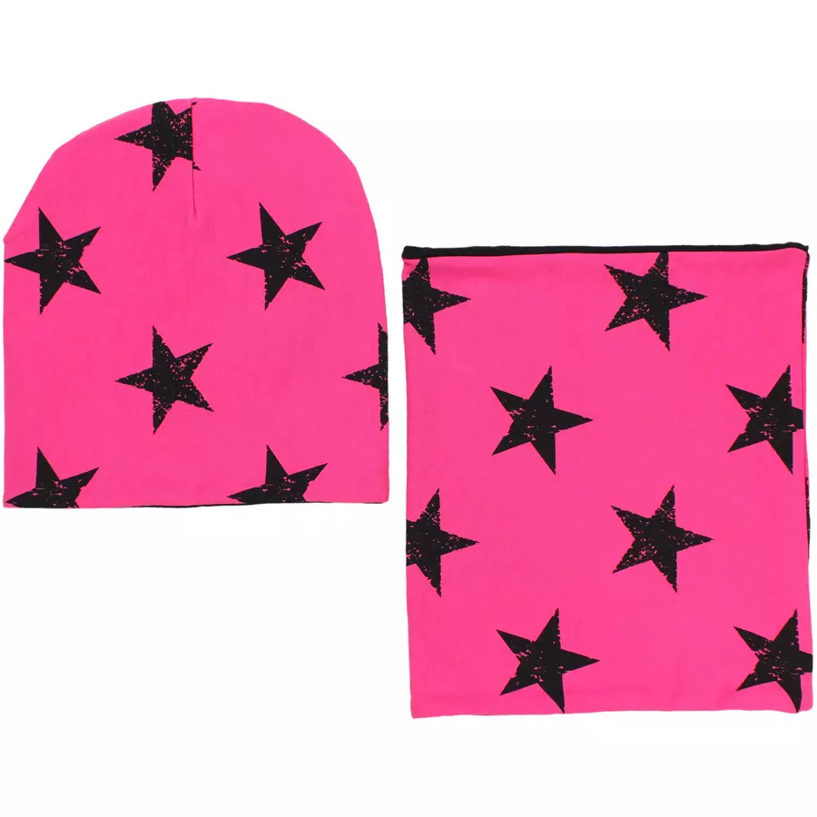 TupTam Unisex Kinder Beanie Mütze Schlauchschal Set schwarzpink