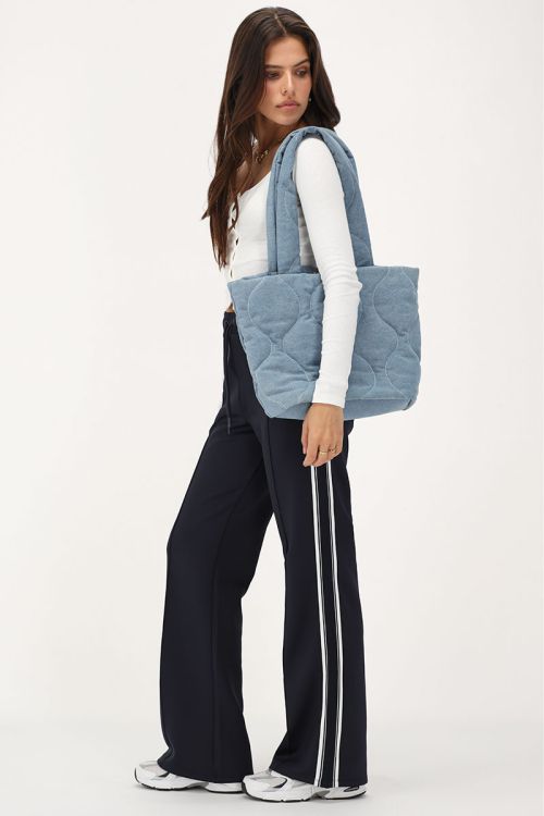 Donkerblauwe wide leg met tape