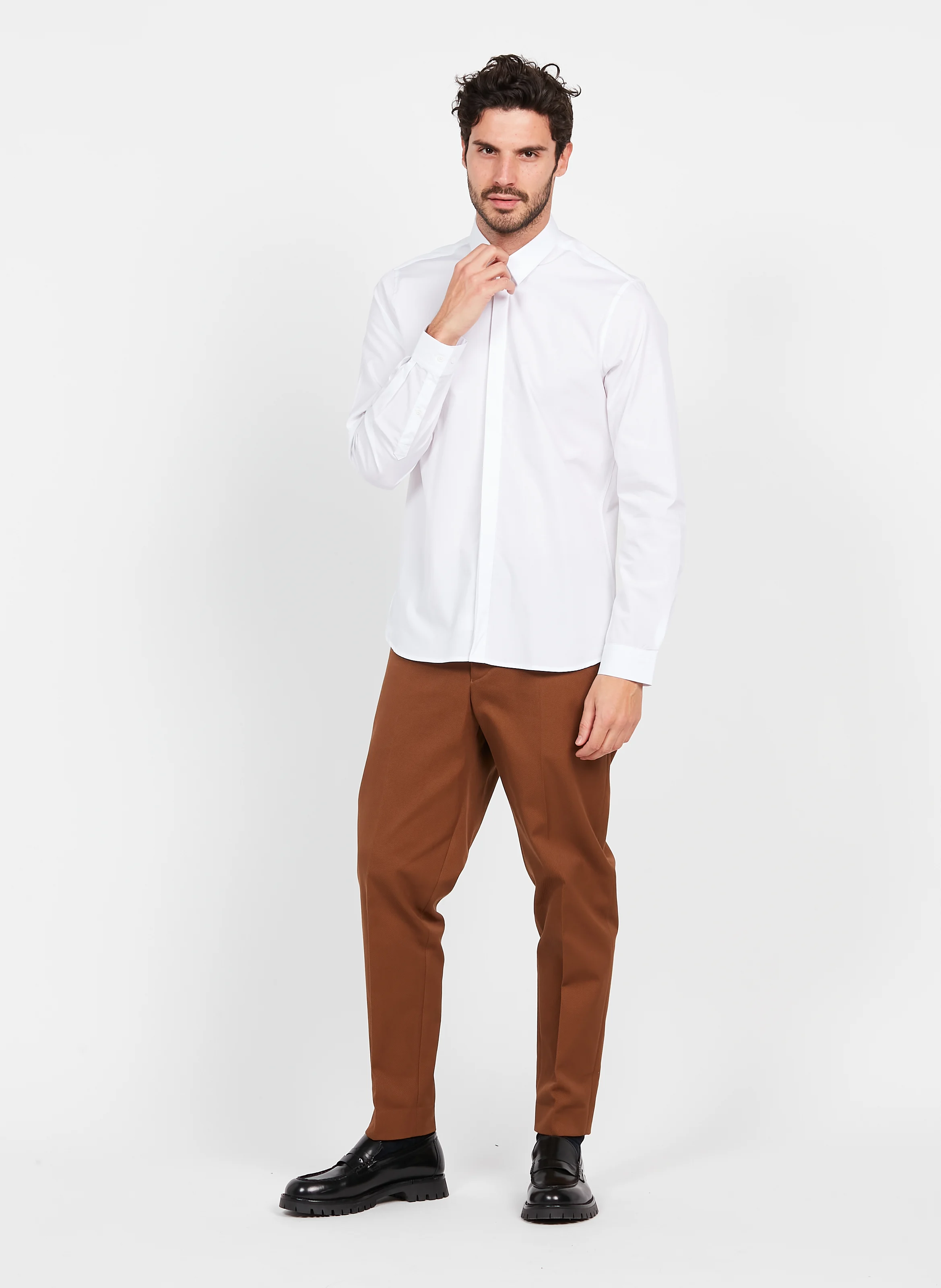 Chemise col classique slim-fit en coton| Blanc