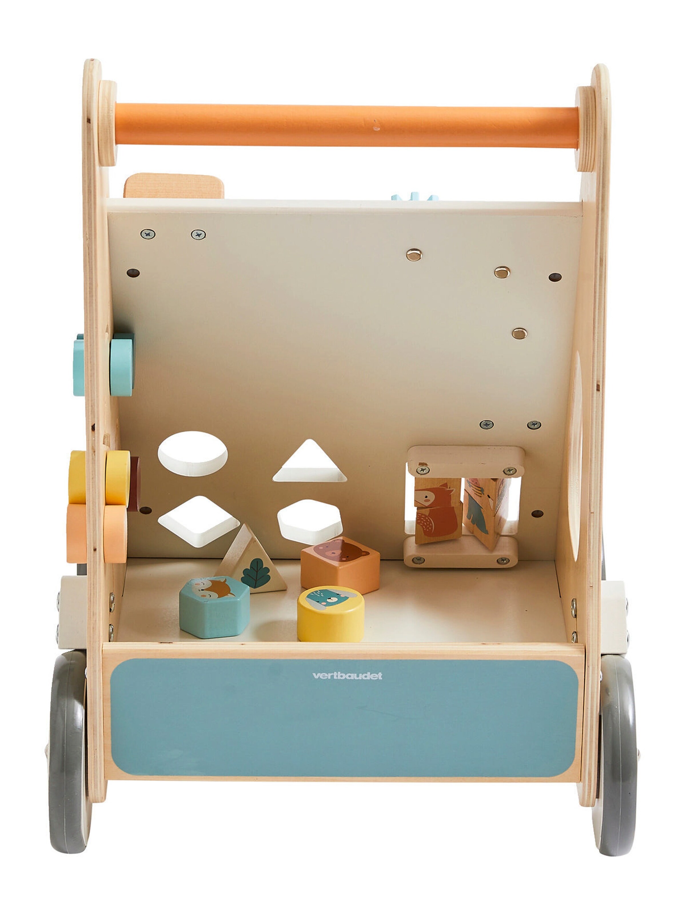Vertbaudet Activity-Lauflernwagen mit Bremsen, Holz FSC® blau waldfreunde