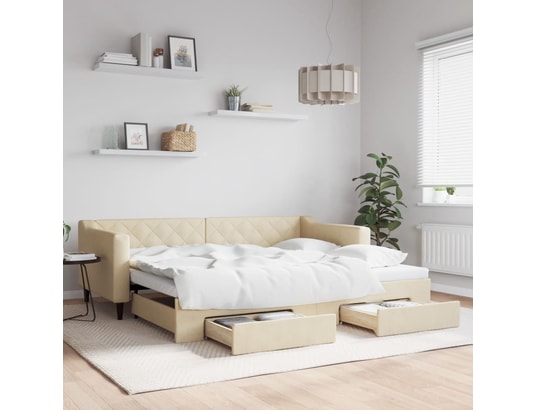 VIDAXL - Lit de jour avec gigogne et tiroirs crème 90x200 cm tissu