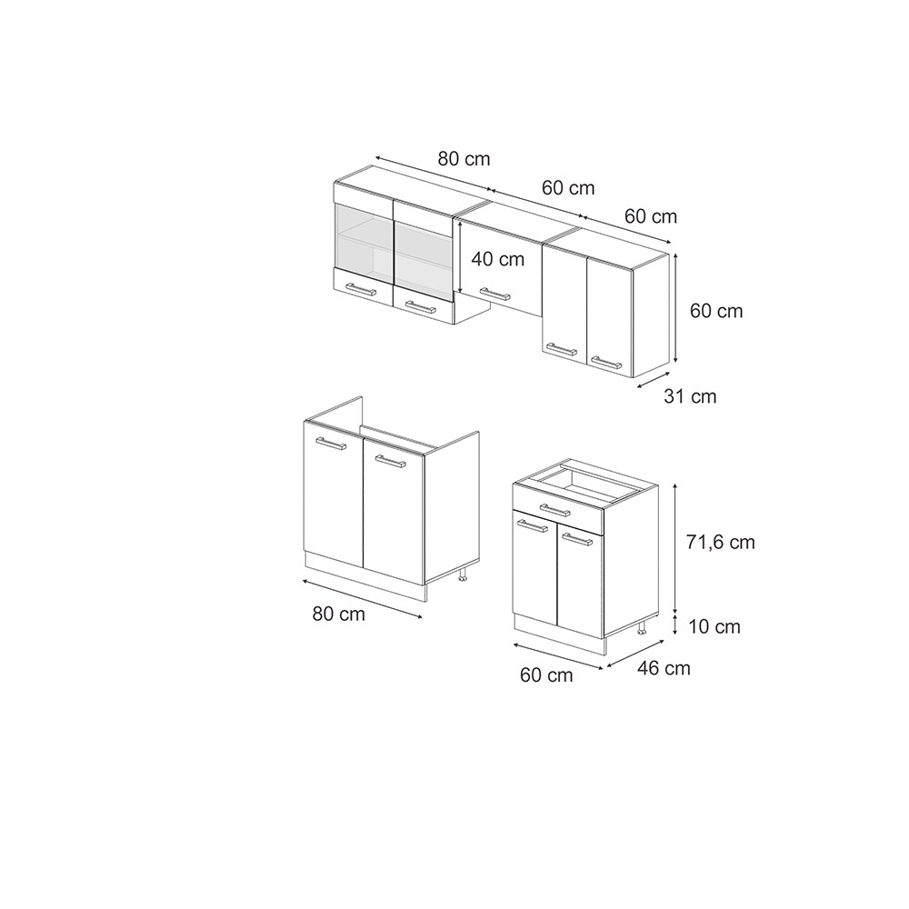 Vicco Küchenzeile R-Line 200 cm Schwarz Beton Eiche ohne Arbeitsplatte