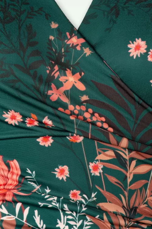 Vintage Chic for Topvintage Colette bloemen swing jurk in donkergroen