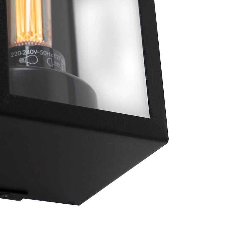 Moderne rechthoekige buiten wandlamp zwart met glas - Rotterdam Long