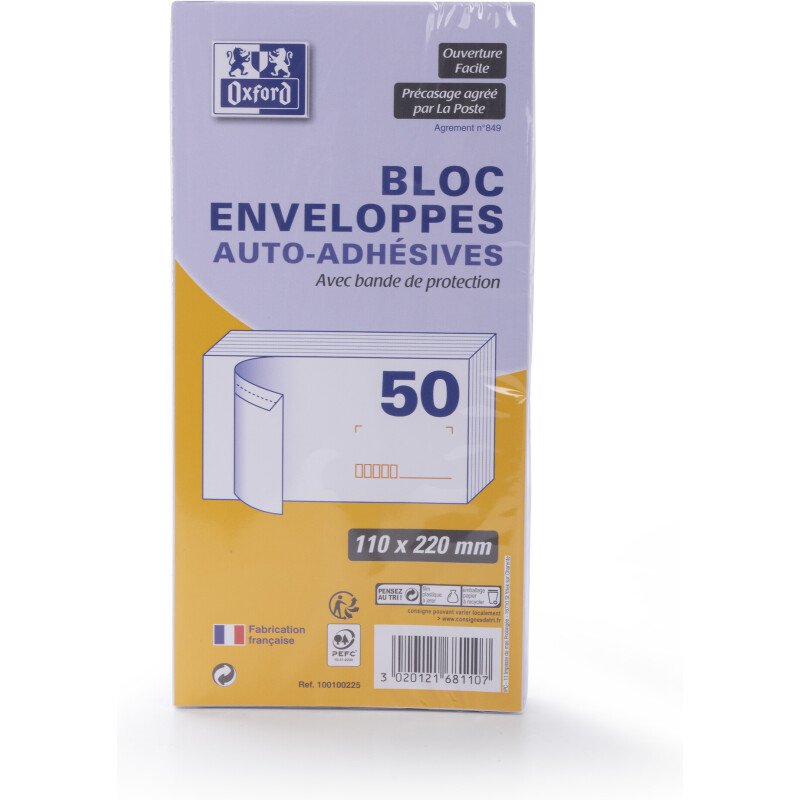 Bloc D EnveloPPe Oxford 110X220 X50 Auto Adhesive Precasee Ouv Facile Invio