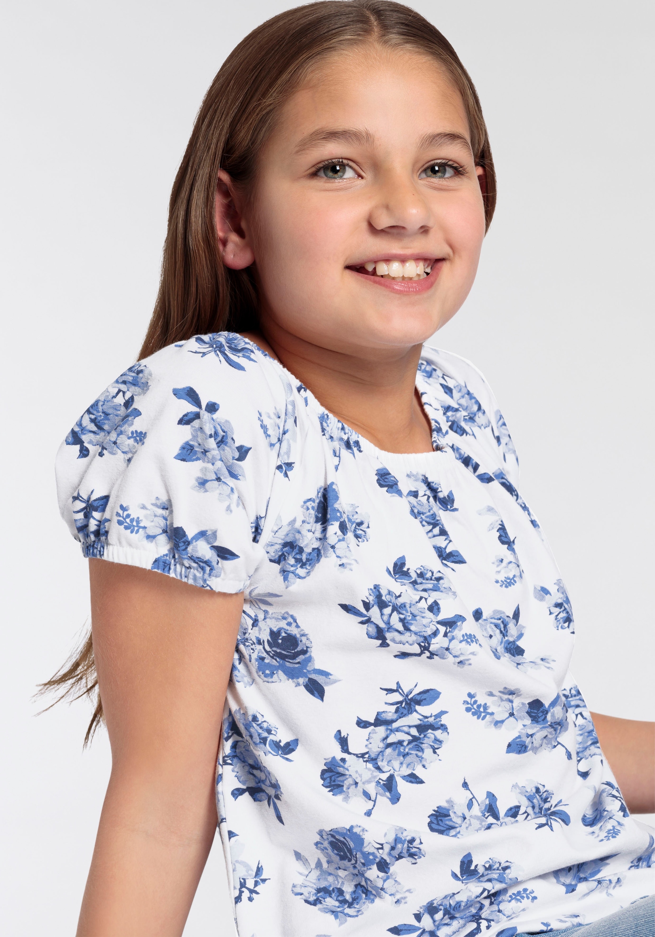 KangaROOS Carmenshirt »Kangaroos Mädchen«, Kurzarm,  dynamische Passform,  Allover-Druck,  Carmenausschnitt