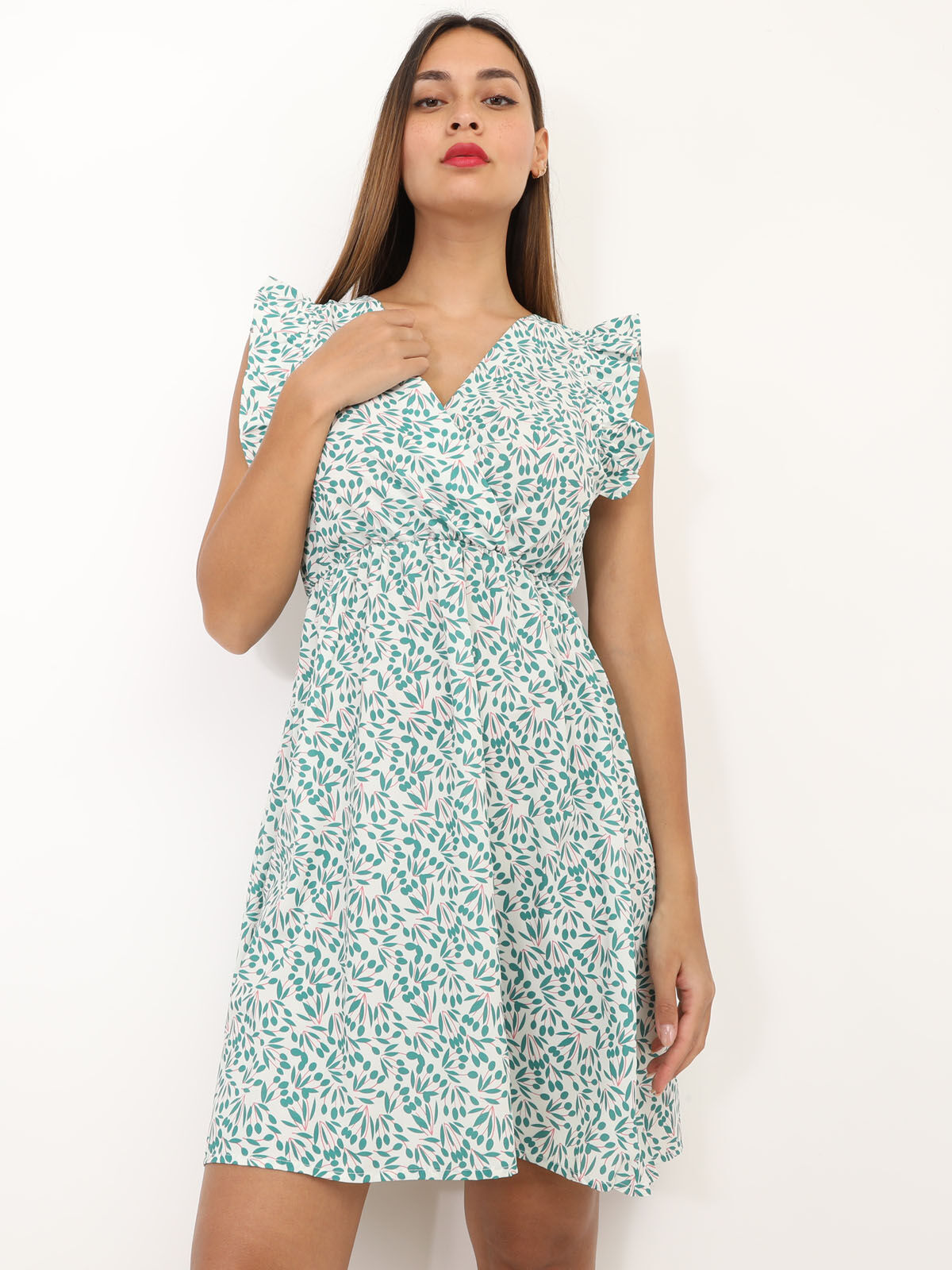 Robe évasée à motif floral- Vert