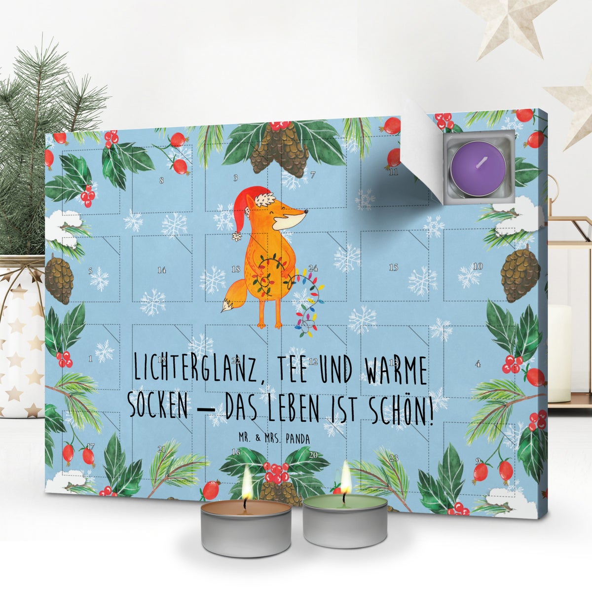 Mr. & Mrs. Panda Geurkaars Adventskalender Vos Kerstmis - Pastelblauw
