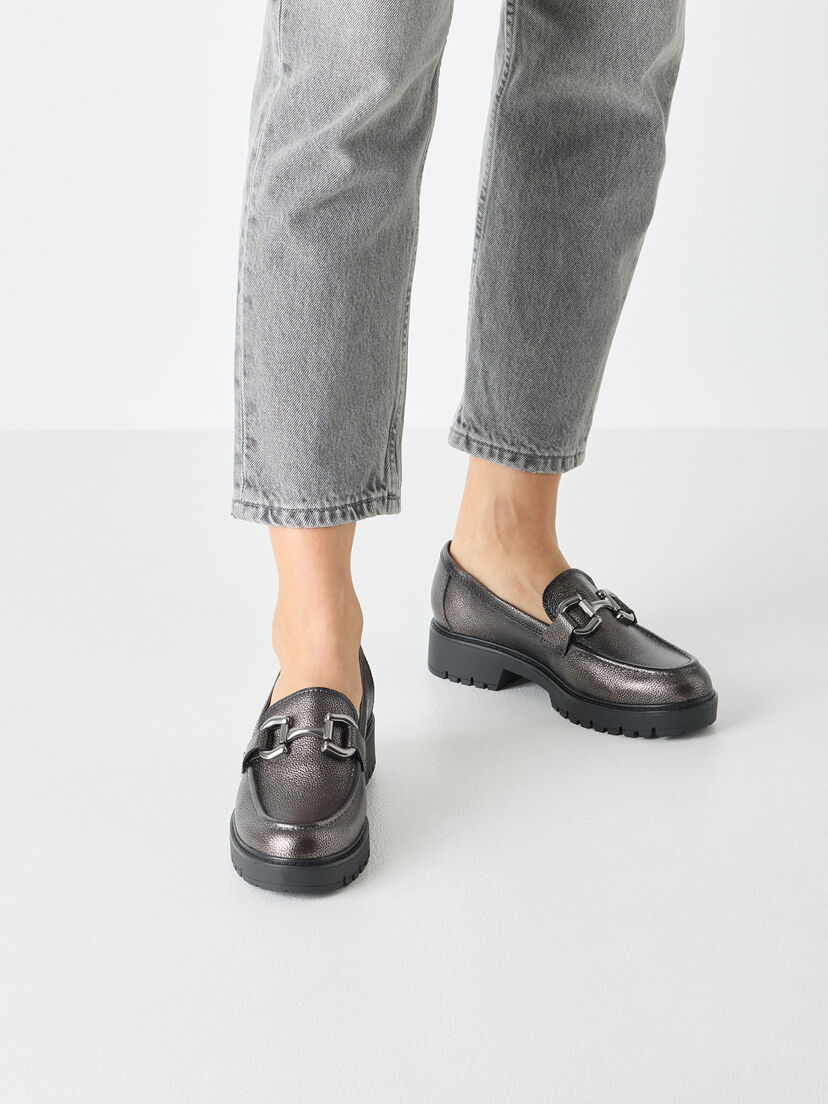 Leren Instappers - metallic