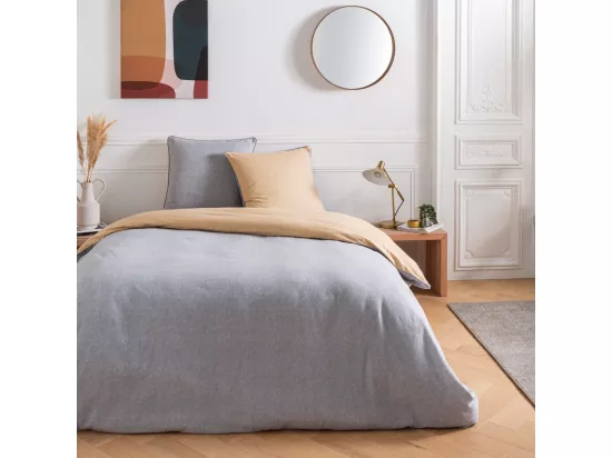 Drap housse en flanelle coton 57 fils uni gris 140x190cm