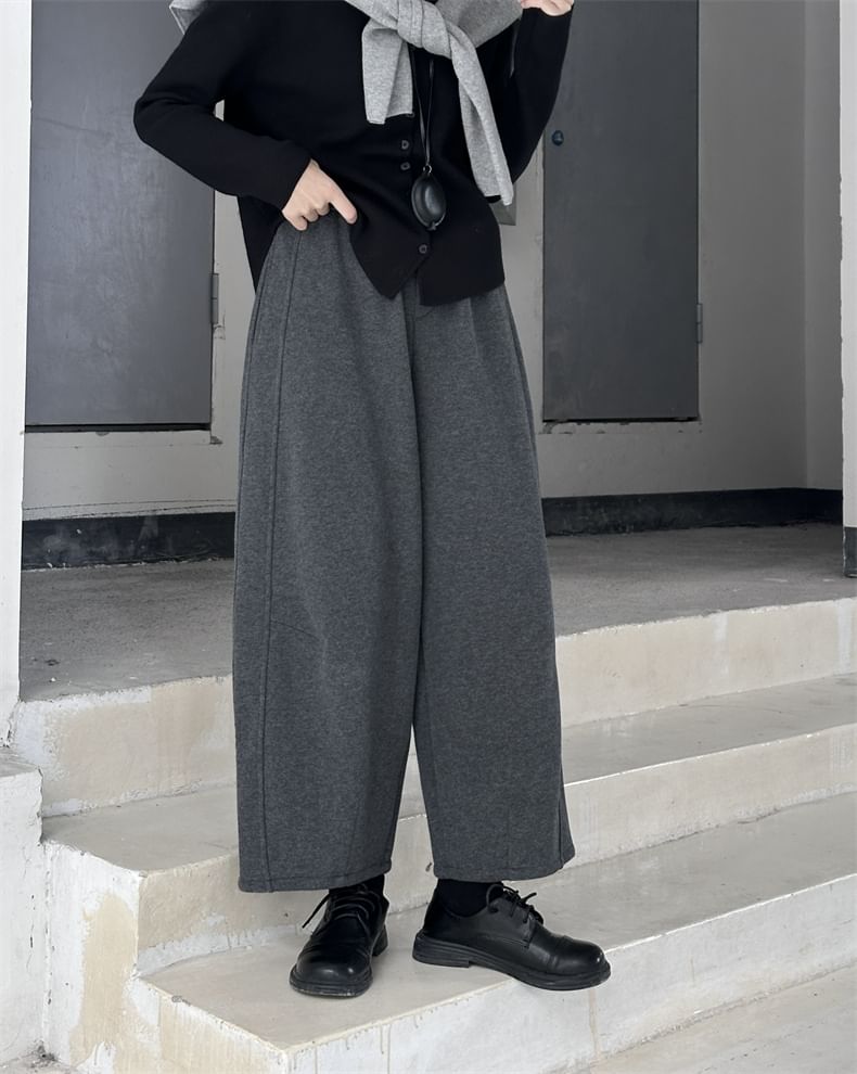 SIMPLE BLACK - Hoge taille effen wijde broek