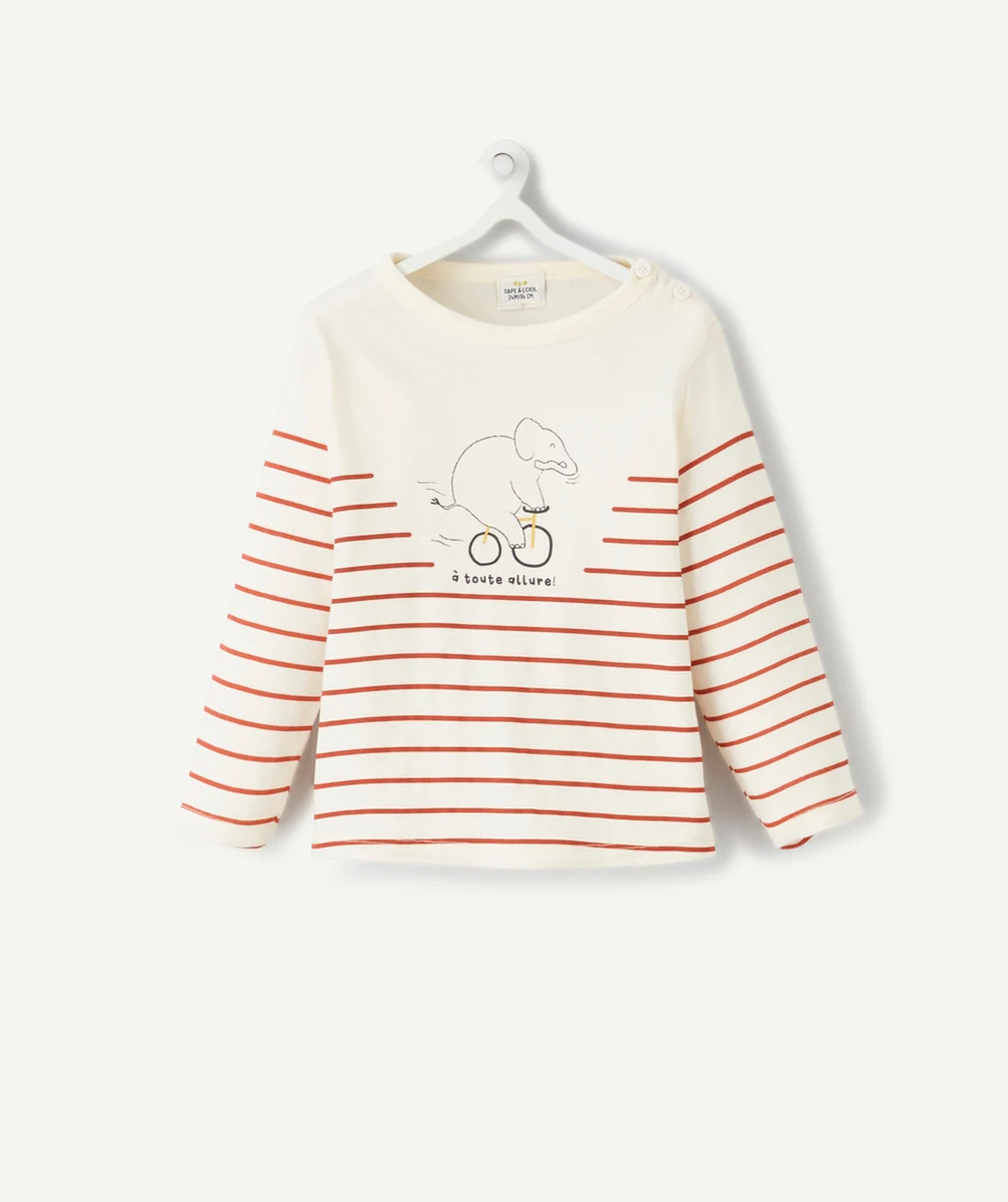 T-SHIRT BÉBÉ GARÇON EN COTON BIO RAYÉ AVEC ANIMATION ÉLÉPHANT