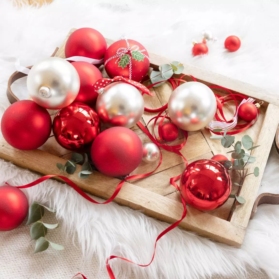 Lot de 6 boules de Noël en verre (D80 mm) Arctique mates Rouge