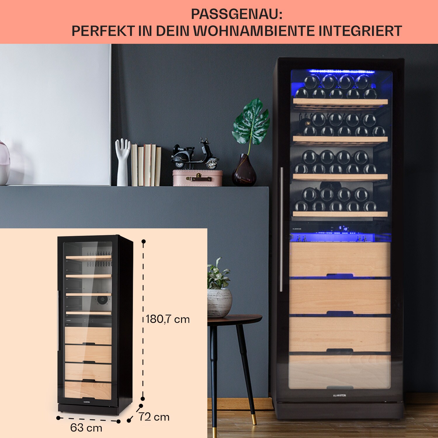Barossa 123 Duo Weinkühlschrank 123 Fl 226 Ltr 2 Zonen Touch-Steuerung