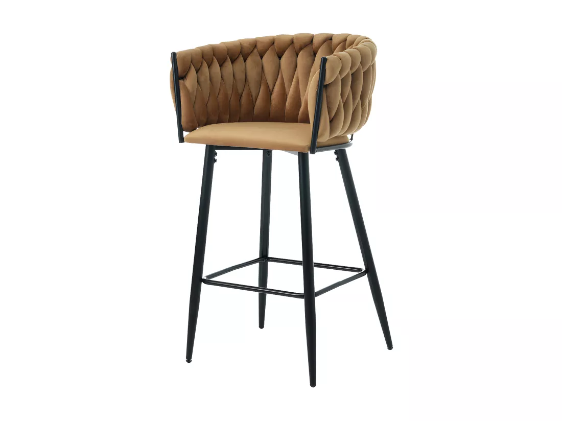 Lot de 2 Tabourets de bar - tissu en velours - pieds en métal - Marron