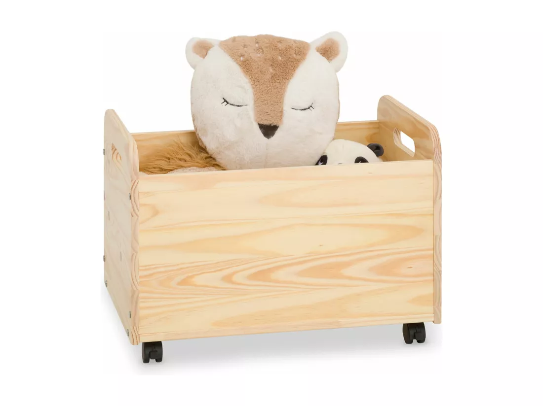 Coffre à jouets BENJAMIN sur roulettes 60 x 43 x 40 cm en bois pour chambre d'enfant, Rangement Montessori jouets peluches