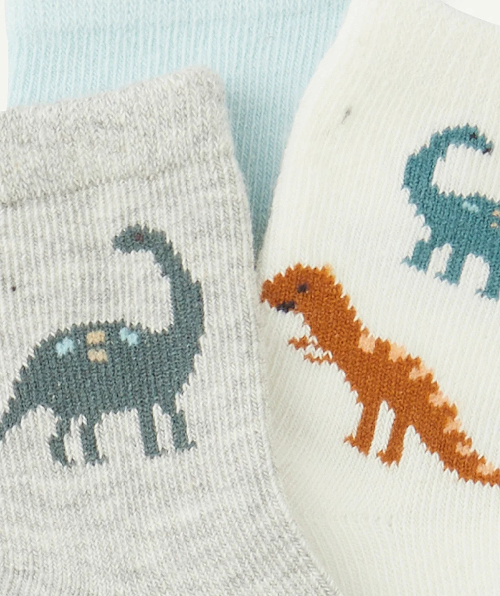 LOT DE 3 CHAUSSETTES HAUTES BÉBÉ GARÇON THÈME DINOSAURES