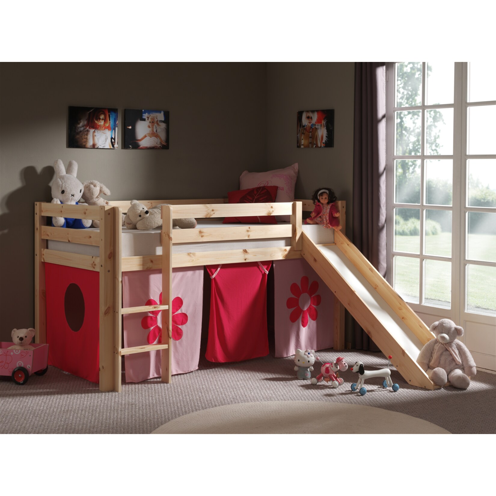 Vipack Spielbett Pino mit Rutsche und Textilset 