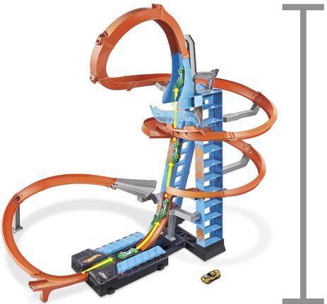 Hot Wheels - Sky Crash Tower - Speelgoed Racebaan - Oranje - 61 Cm Hoog Met Gemotoriseerde Booster