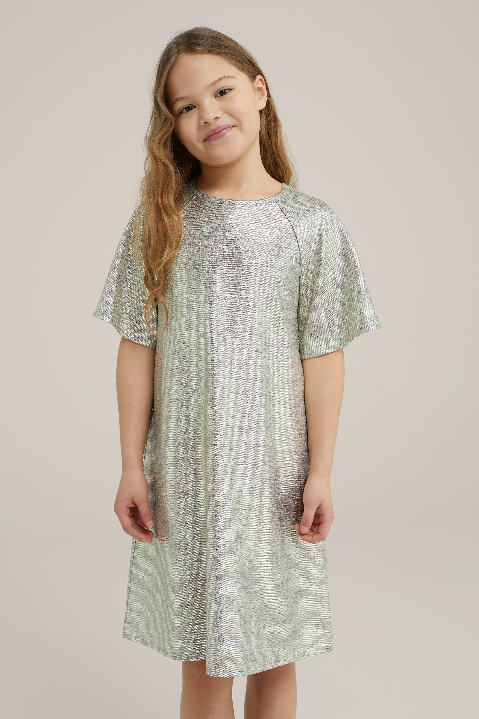 Meisjes jurk met metallic look WE Fashion Goud