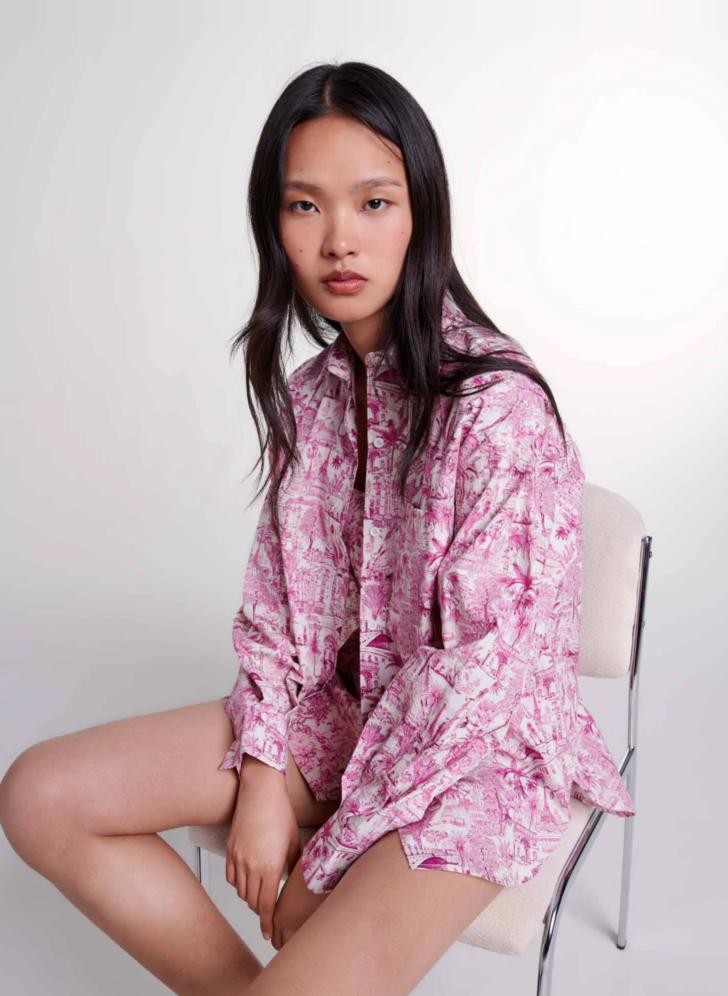 Chemise col classique imprimée en coton | Rose