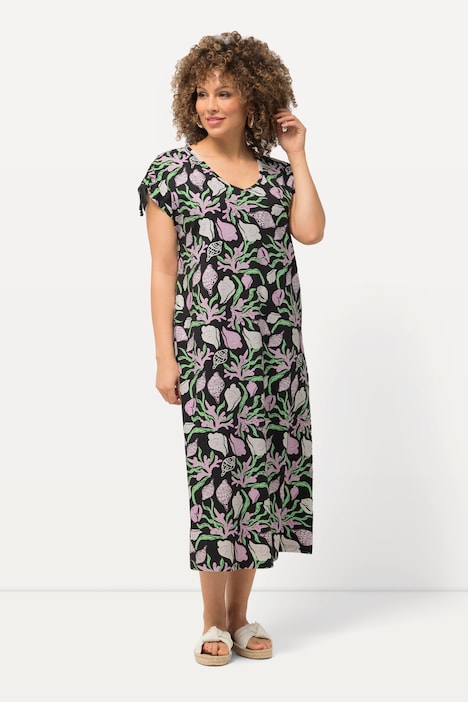 Jerseykleid, Meeresmotive, V-Ausschnitt, ärmellos