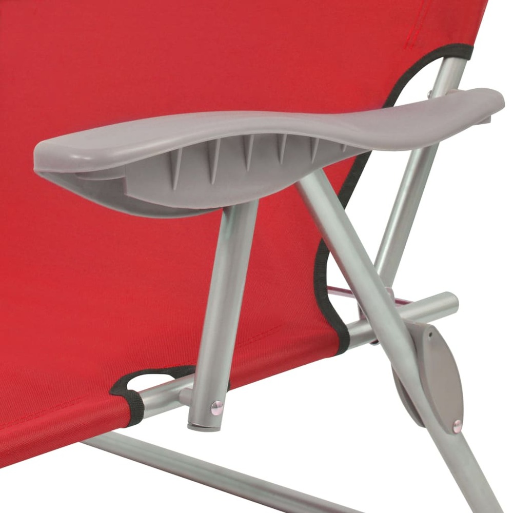 Transat chaise longue bain de soleil lit de jardin terrasse meuble d'extérieur 189 cm avec auvent acier rouge