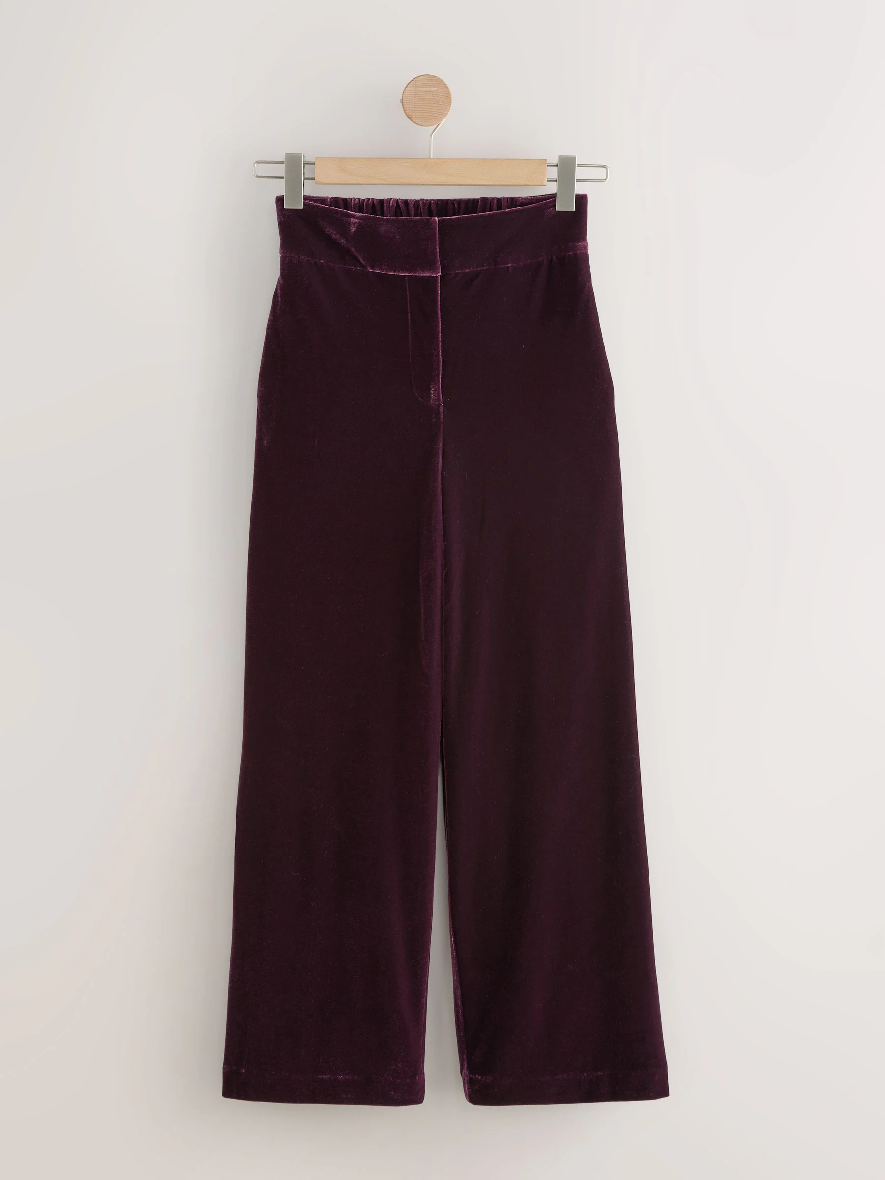 Bordeauxrood - Velvet Elastic Back Wide Leg Trousers