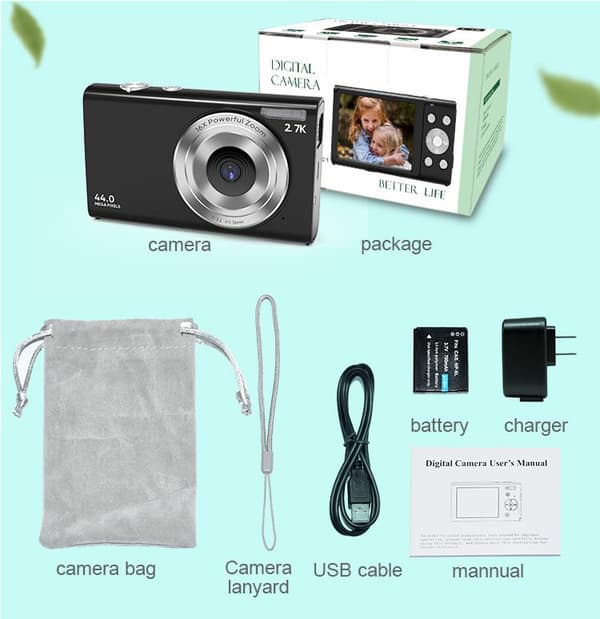 INF Digitalkamera 2,7K / 44MP / 16x zoom, sort