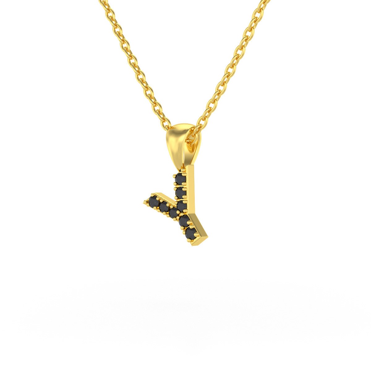 Collier Pendentif ADEN Lettre Y Or 750 Jaune Diamant Noir Chaine Or 750 incluse 0.72grs