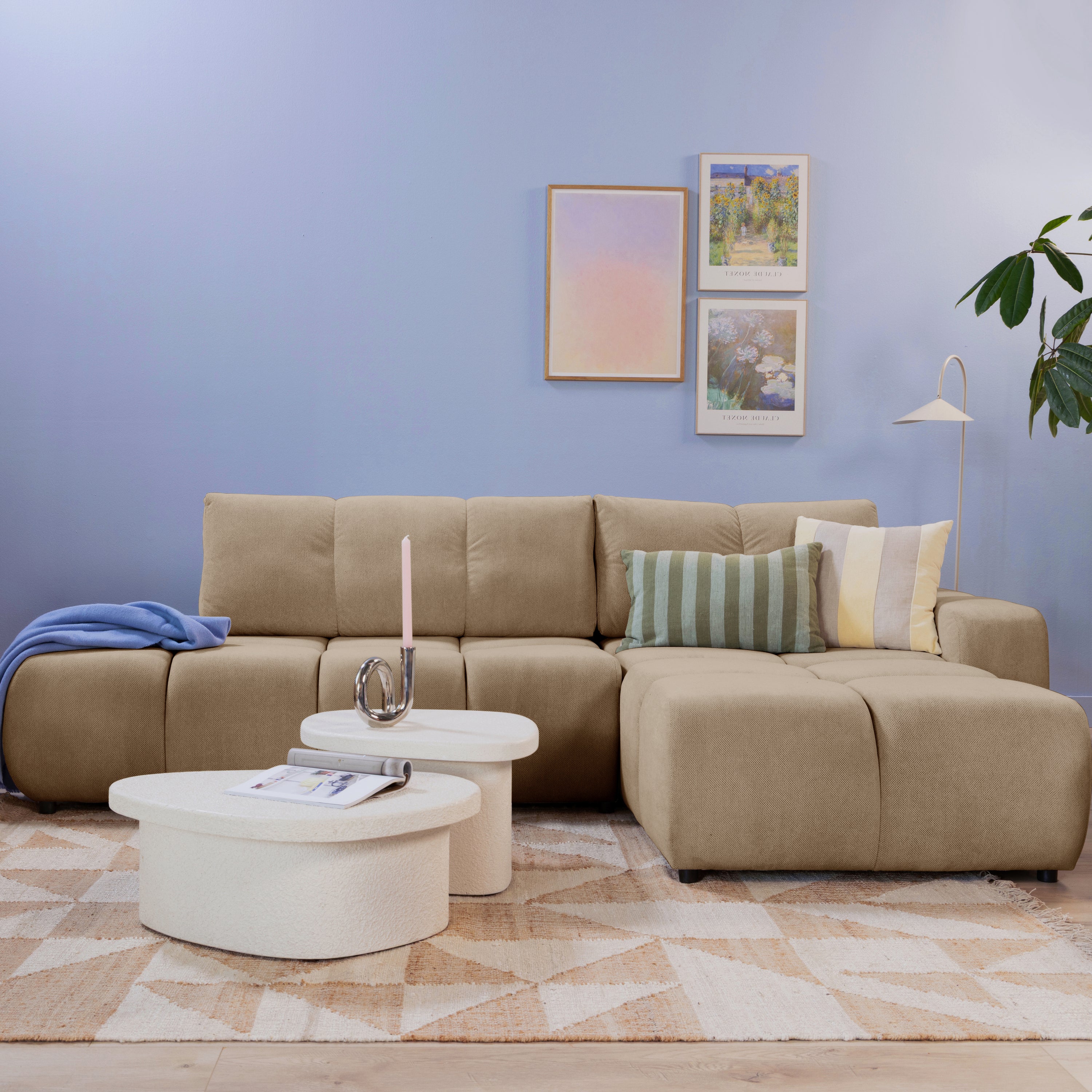 by fonQ Charme Hoekbank Rechts met Slaapfunctie - Weefstof - Beige