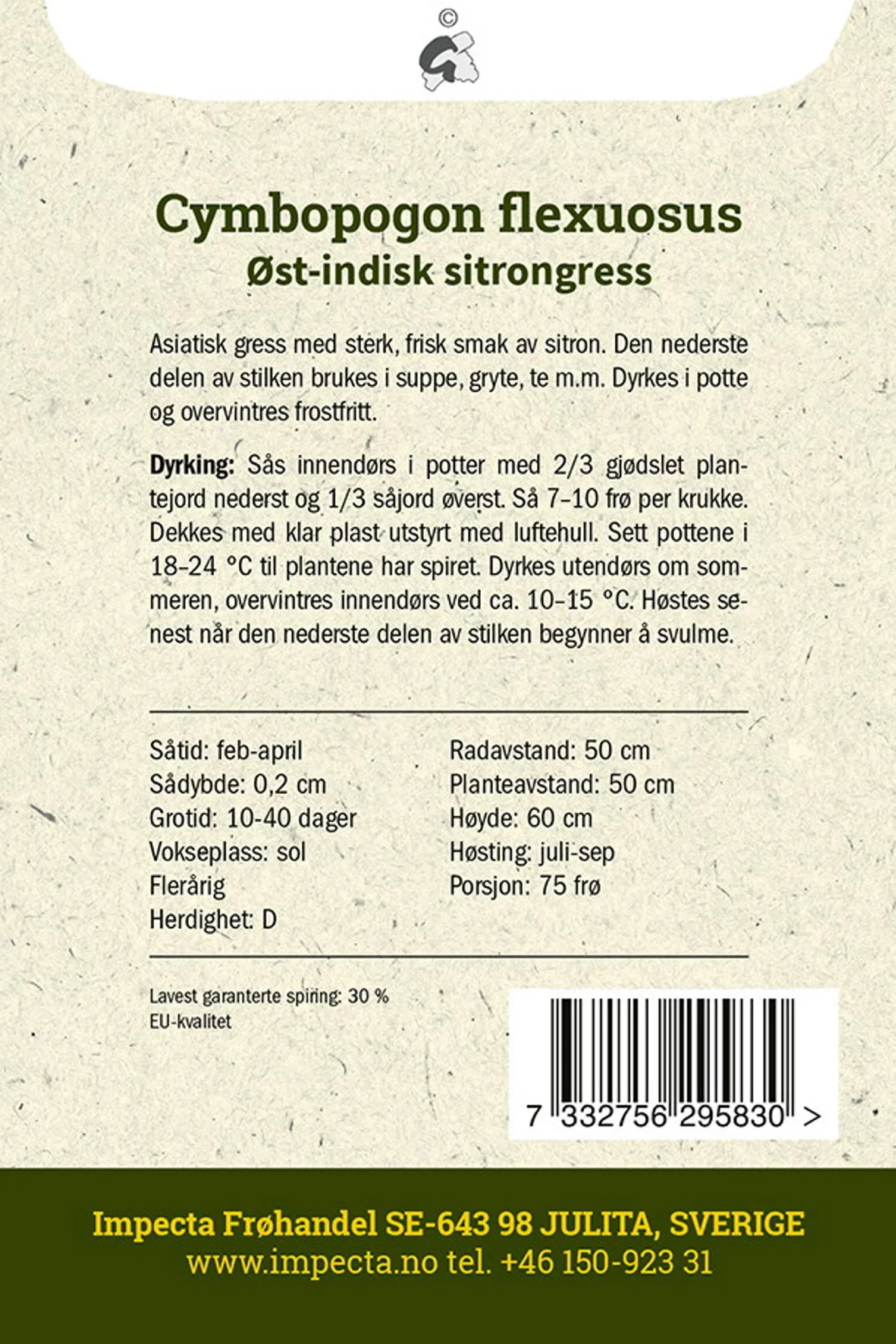Cymbopogon flexuosus Øst-indisk sitrongress