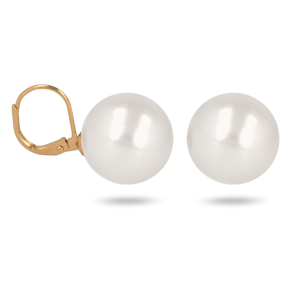 Boucles d'oreille plaqué or dormeuse avec perle d'imitation de Majorque blanche 16MM