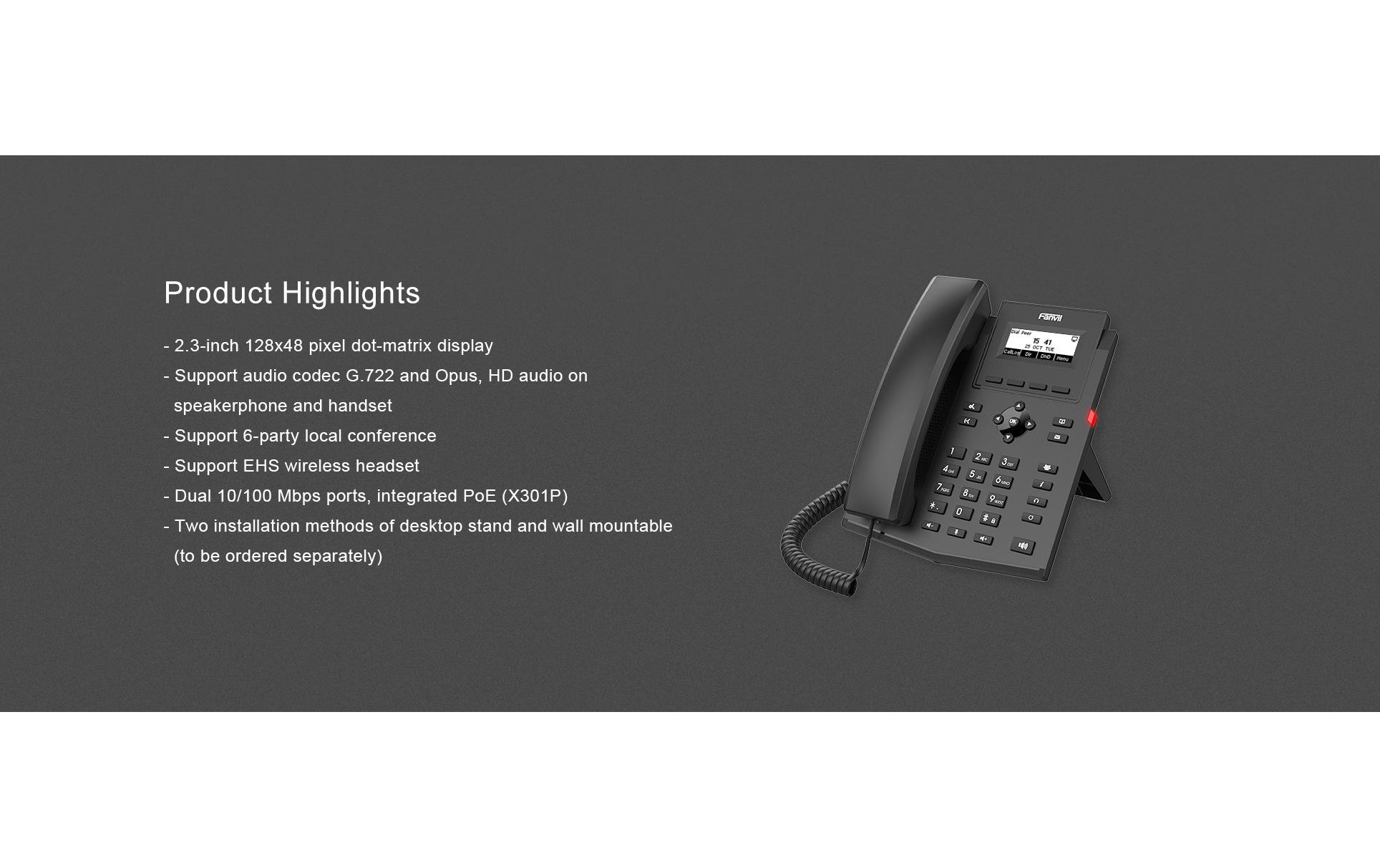 Tischtelefon X301P SchwarzX301P IP-Telefon der Einstiegsklasse