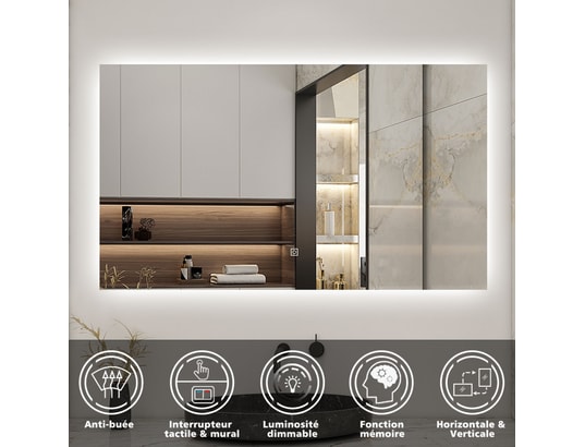 AICA SANITAIRE - Aica 120x70 cm miroir de salle de bain led rétro-éclairé san...