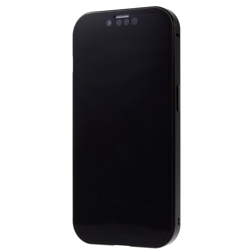 iPhone 14 Magnetische Alu Schutzhülle mit Panzer Glas Backcover   Privacy Glas Displayschutz (Magnet-Technologie) - Schwarz