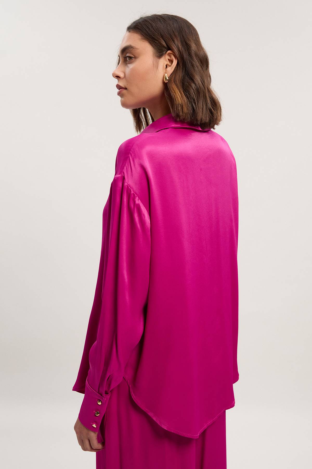 KarenMillen Chemise Tissée Oversize en Satin de Viscose