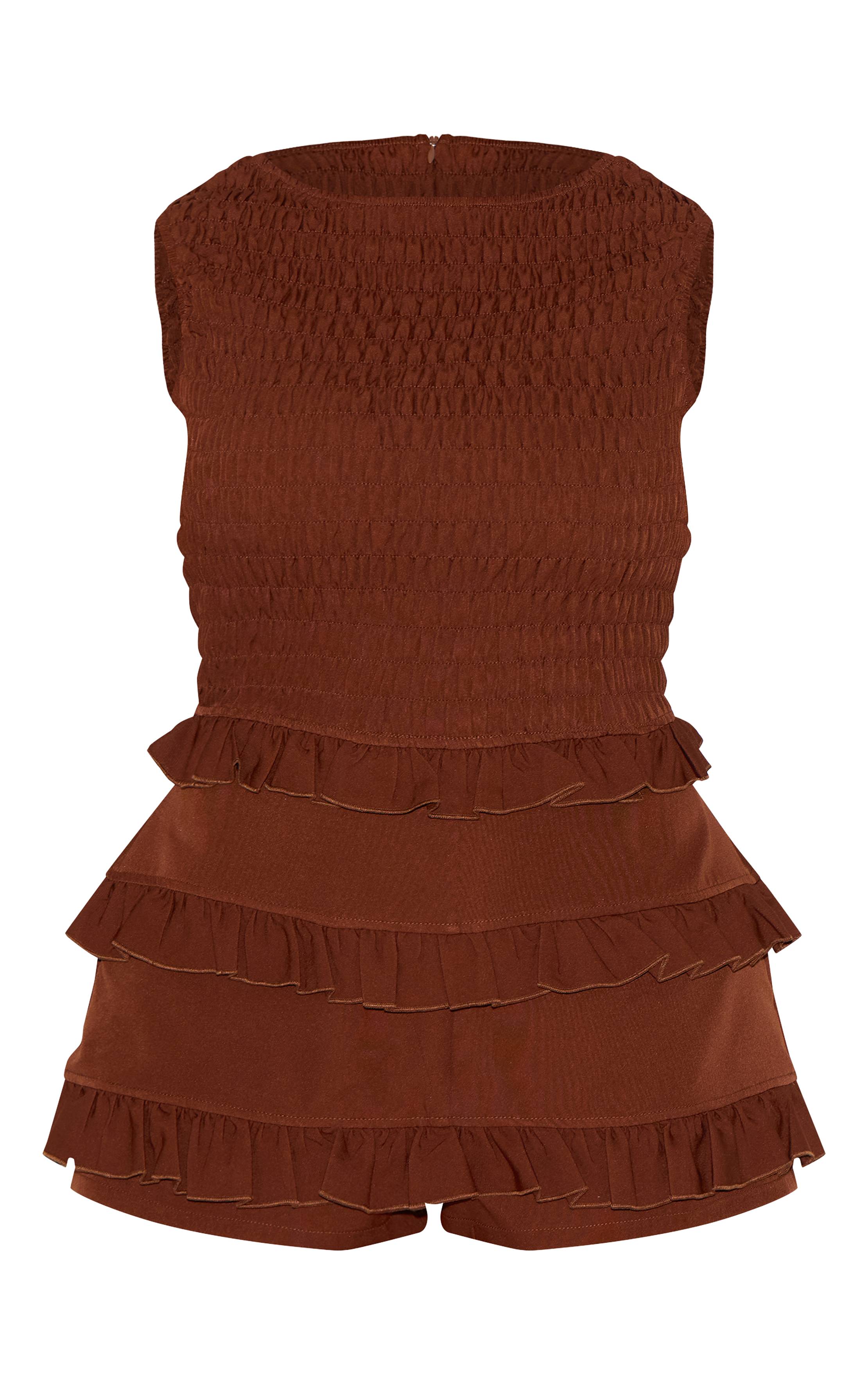 Chocolat Combishort Grande Taille Tissé Froncé À Encolure Bateau