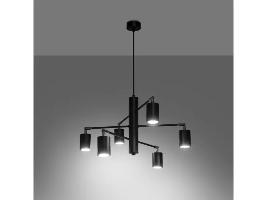 Lustres Lemmi moderne en acier - 6 sources lumineuses - L.77 x H.125 cm - noir