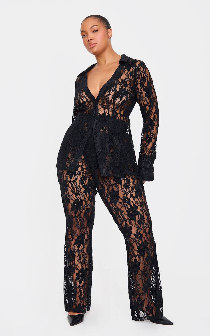 Noir Chemise En Dentelle Transparente Grande Taille