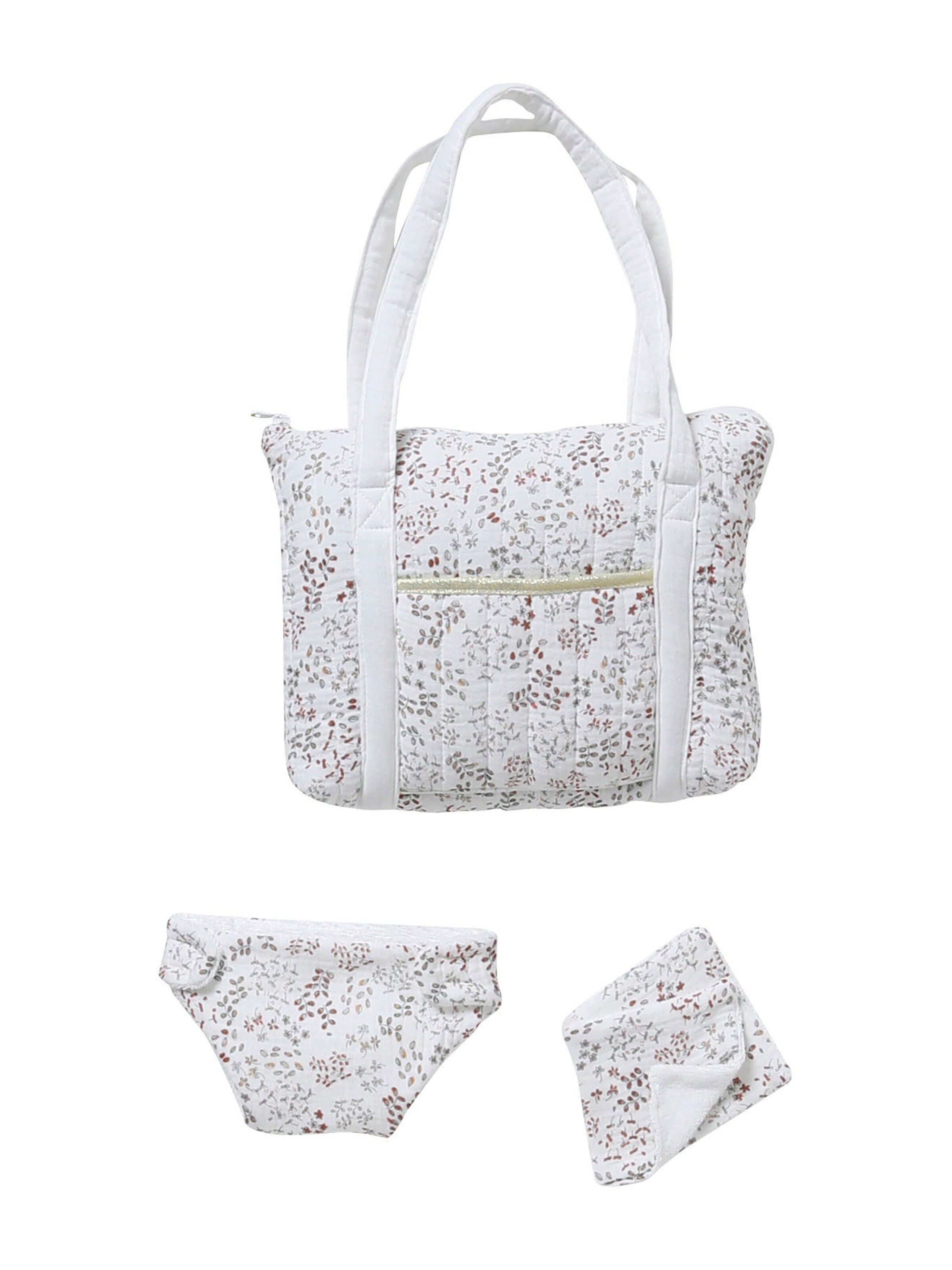 Vertbaudet Puppen Wickeltasche MINI FLORA weiß/rosa geblümt