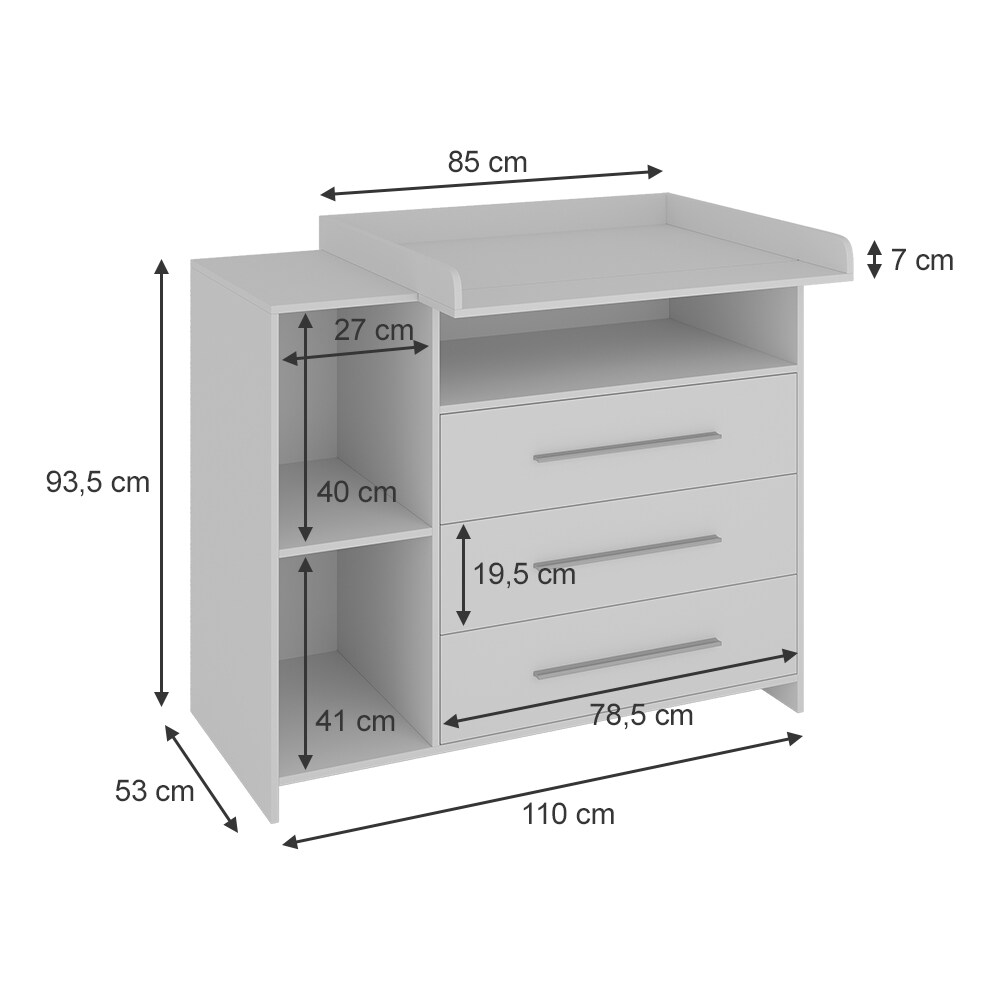 Oskar-Store Wickeltisch Paula, 110 x 94 cm, Weiß, Wickelkommode mit Wickelaufsatz
