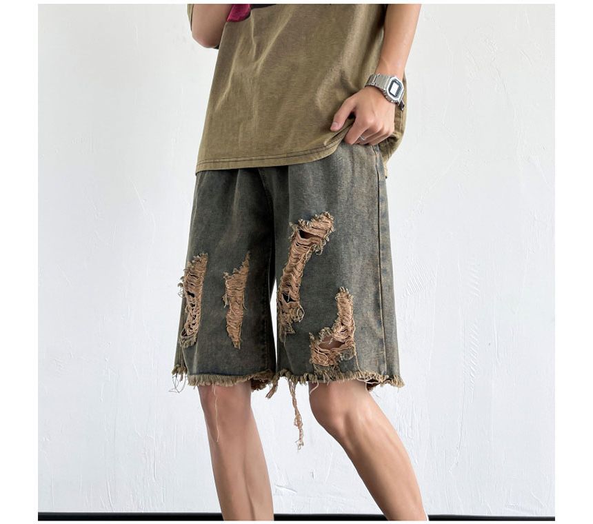 Whyessa - Gewassen, versleten denim shorts met wijde pijpen