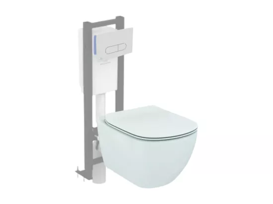 WC suspendu IDEAL STANDARD Tesi avec abattant, bâti autoportant gain de place Porcher éco certifié NF + Plaque Oleas Blanche