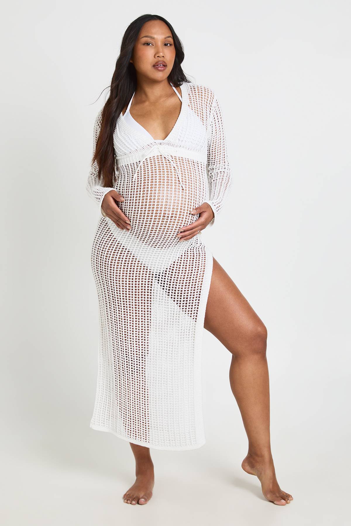boohoo Robe Maxi De Plage En Crochet Pour Femme Enceinte