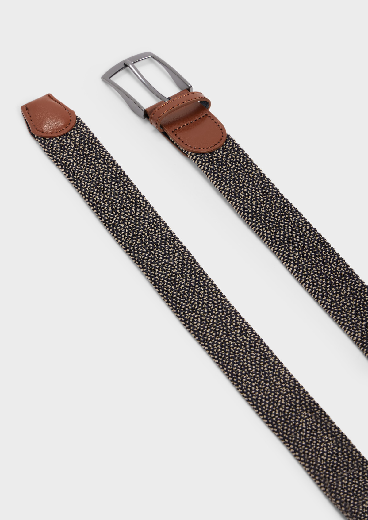 Ceinture tressée bleu marine et beige
