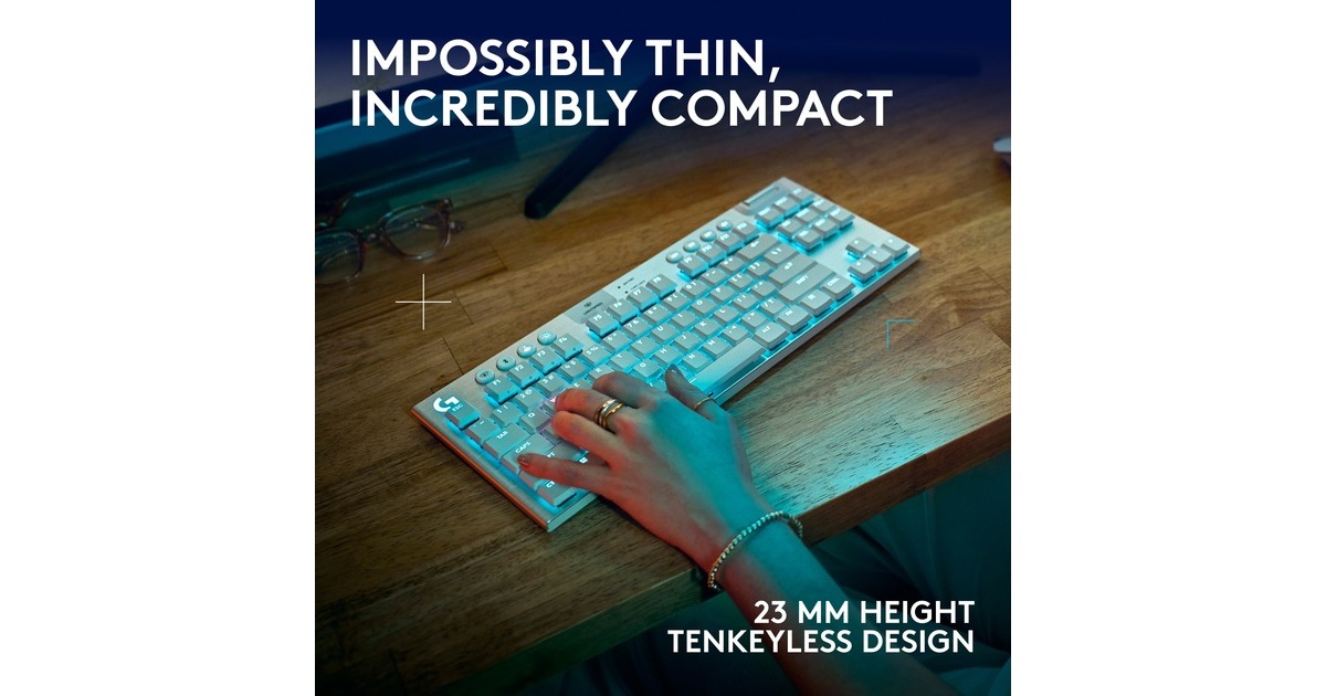 LogitechG915 X LIGHTSPEED TKL Low-Profile Wireless Gaming Keyboard  (Wit, US-International, GL Tactile, Double-Shot PBT, RGB, LIGHTSPEED draadloos / Bluetooth / USB-C)