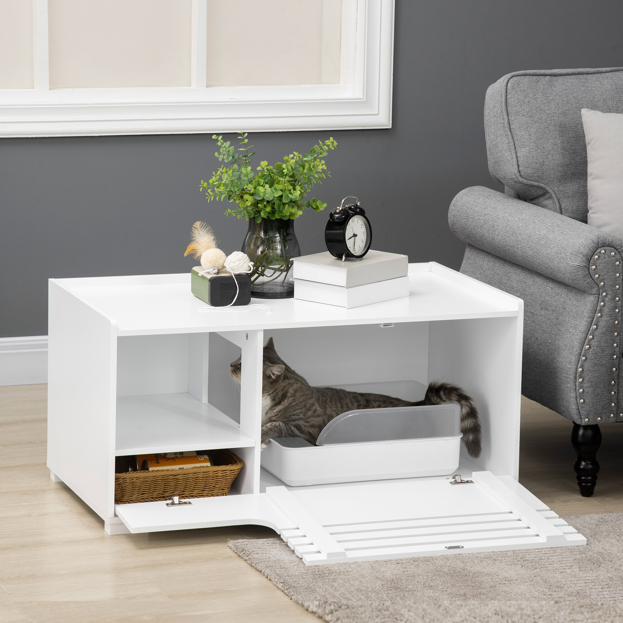 PawHut Katzentoilett mit erhöhtem Boden weiß 90L x 48B x 43,5H cm